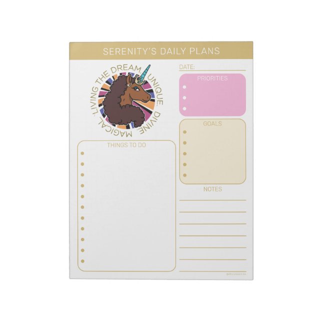 Bloc-note Licorne Afro Vivant son Rêve Design (Tourné)