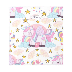 Bloc-note Licorne Arc-en-Ciel Étoiles Nom Personnalisé
