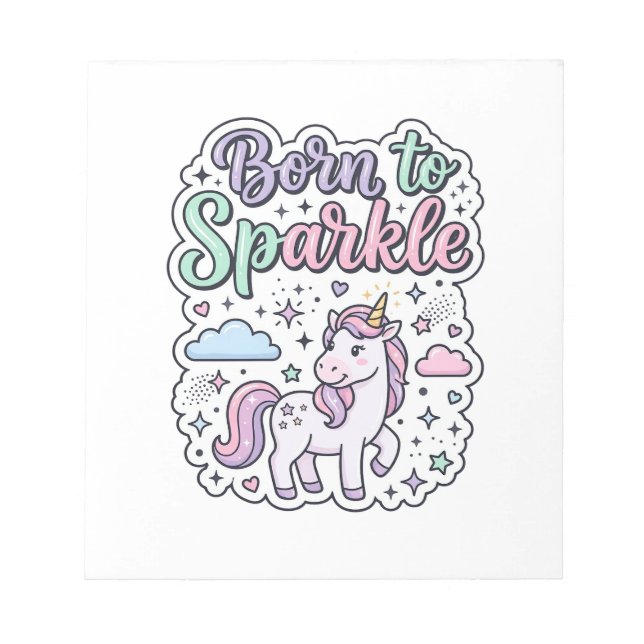 Bloc-note Licorne née pour briller Graphisme Merch Desig (Devant)