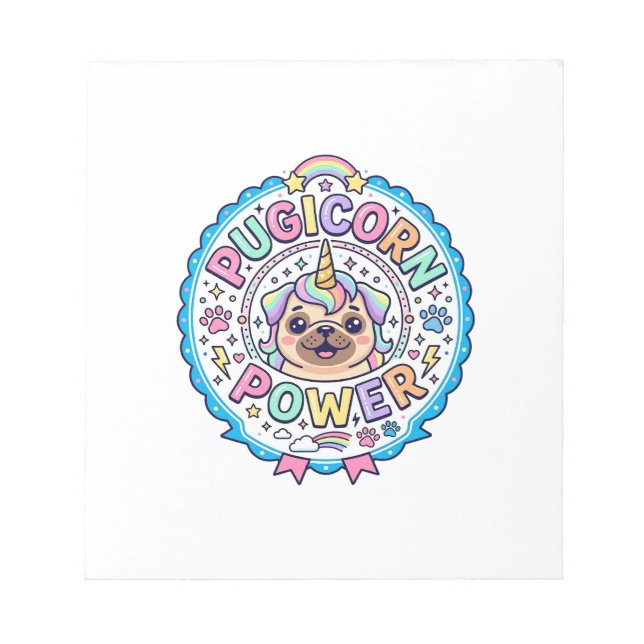 Bloc-note Licorne Pugicorn Puissance Drôle Cadeau Mignon Con (Devant)