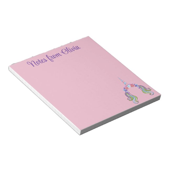 Bloc-note Licorne Rose et Lilas Photo et Nom  (Incliné)