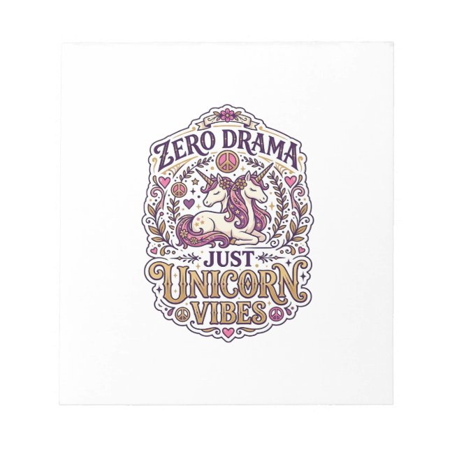 Bloc-note Licorne Zéro Drame Juste Licorne Vibes Élégant Bla (Devant)