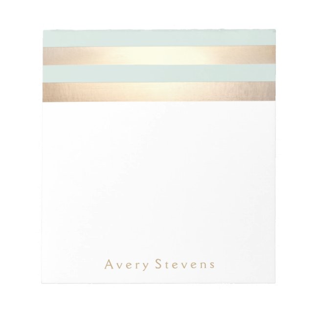 Bloc-note Light Blue Faux Gold Foil Stripes (Devant)