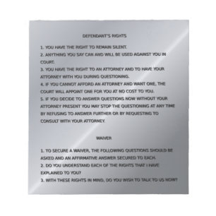 Bloc-note Ligne Bleue Mince et droits Miranda Avertissement