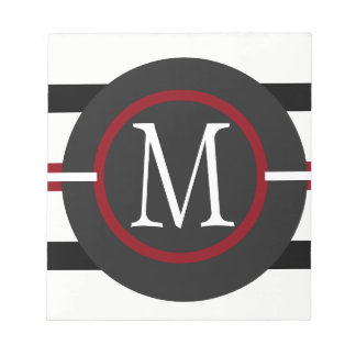 Bloc-note Lignes élégantes Rouge, Blanc & Noir Avec Monogram