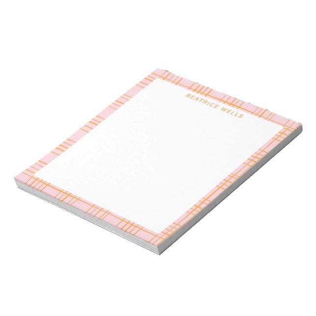 Bloc-note Lignes Grille Cute Motif Pastel Rose Personnalisé (Tourné)