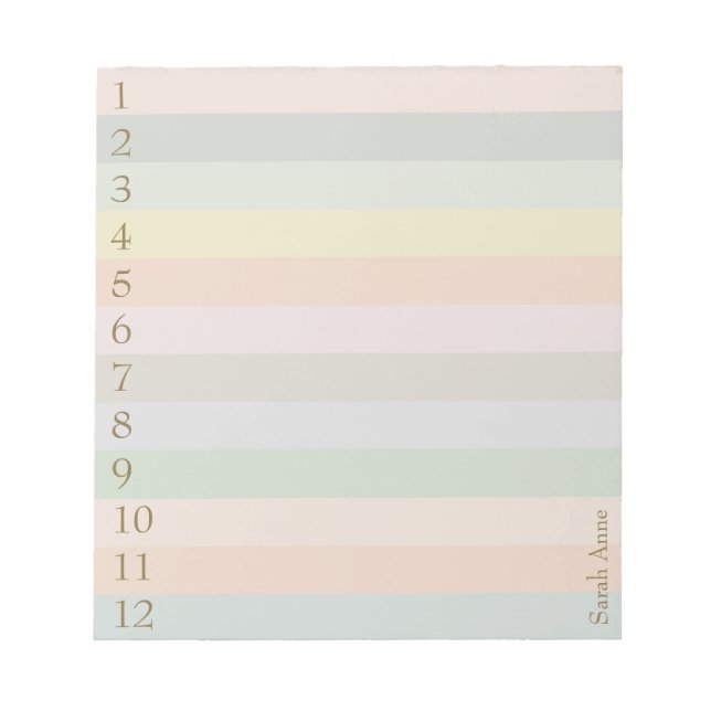 Bloc-note Lignes pastel avec grands chiffres dorés (Devant)