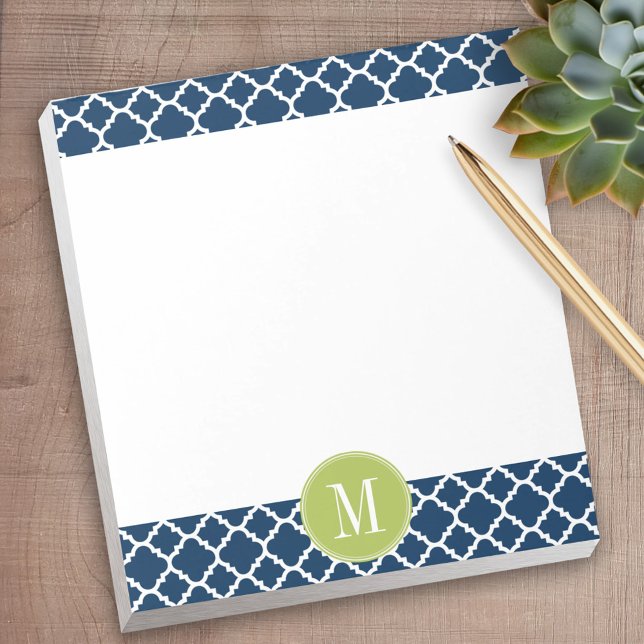 Bloc-note Lime et marine Motif géométrique Monogramme person (Personalized Notepad)