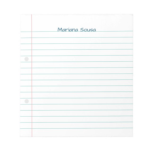 Bloc-note Lined Your Name Ruled Paper School Thème Simple (Devant)