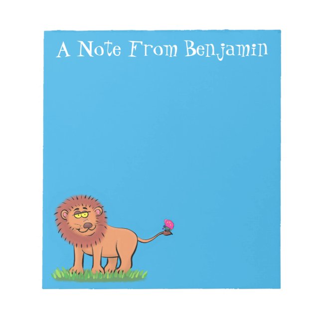 Bloc-note Lion joyeux avec dessin animé de papillon (Devant)