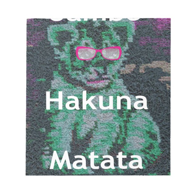 Bloc-note Lion vert avec lunettes roses "Hakuna Matata" Art (Devant)