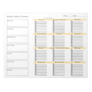 Bloc-note List commercial de Weekly Meal Planner Grocery