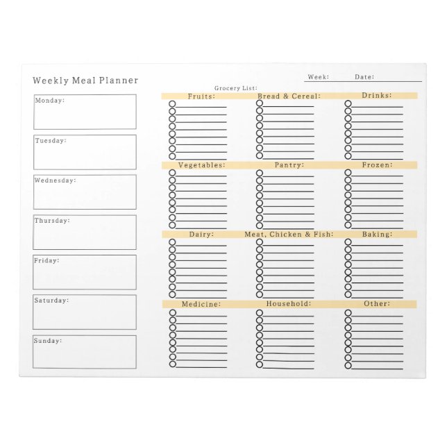 Bloc-note List commercial de Weekly Meal Planner Grocery (Devant)