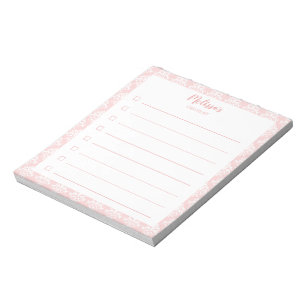 Bloc-note Liste à cocher personnalisable rose et girly à mot