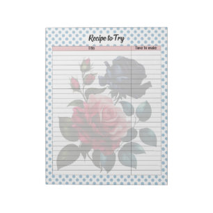Bloc-note Liste d'achats Roses rose et bleu