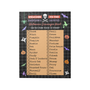 Bloc-note Liste de chasse à l'halloween pour enfants mignons