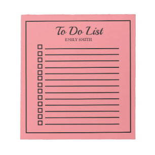 Bloc-note Liste de choses à faire avec cases à cocher roses