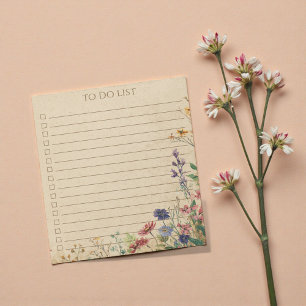 Bloc-note Liste de choses à faire Fleur sauvage rustique Cad