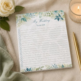Bloc-note Liste de choses à faire pour un mariage au vert sa