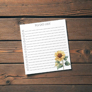 Bloc-note Liste de choses à faire Tournesol à l'aquarelle Ca