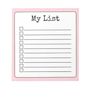 Bloc-note Liste de contrôle personnalisée de couleur rose pâ