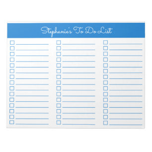 Bloc-note Liste de contrôle simple élégante bleue 8,5 x 11 t