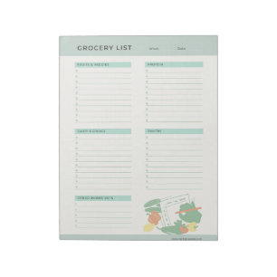 Bloc-note Liste de courses épicerie verte jaune et orange