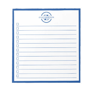Bloc-note Liste de tâches à faire avec monogramme bleu moder