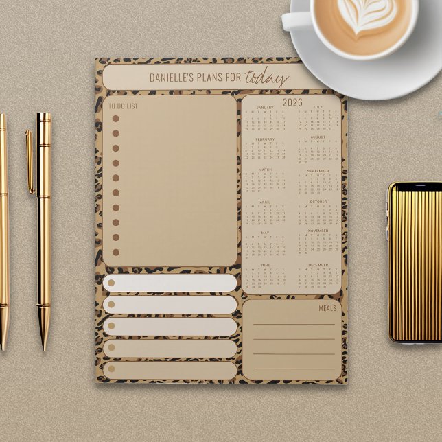 Bloc-note Liste de tâches de l'Empreinte de léopard du plani (Weekly Planner Pad with 2026 Calendar)