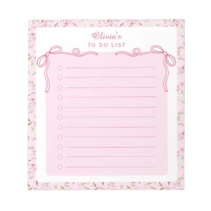 Bloc-note Liste de tâches personnalisée avec nœud coquet flo