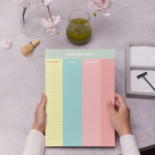 Bloc-note Liste d'épicerie colorée Pastel Retro