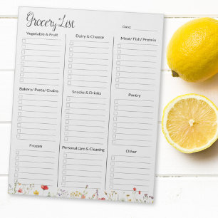 Bloc-note Liste d'épicerie florale aquarelle de fleurs sauva