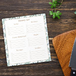 Bloc-note Liste d'épicerie personnalisée<br><div class="desc">Ce Bloc-notes de la liste d'épicerie est décoré d'une bordure d'eucalyptus bleu vert turquoise. Une typographie de script élégante indique des sections pour chaque partie du magasin afin de faciliter et d'organiser vos achats. Vous pouvez ajouter le nom de la famille ou du colocataire dans le titre, comme "Liste d'épicerie...</div>