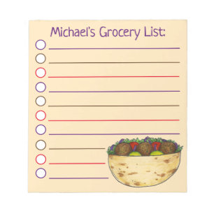 Bloc-note Liste d'épicerie sandwich Falafel Pita personnalis