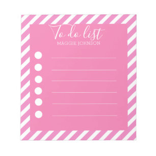 Bloc-note Liste des bandes diagonales roses et blanches à fa
