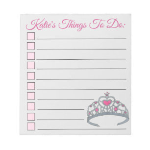 Bloc-note Liste des choses à faire de Princesse Tiara rose p