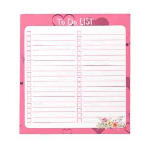 Bloc-note Liste des coeurs de passion rose à faire