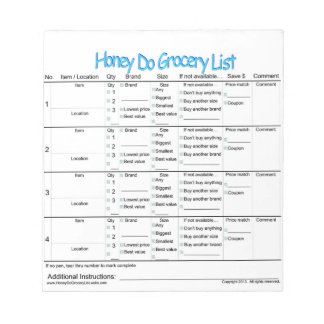Bloc-note Liste des produits d'alimentation Honey Do