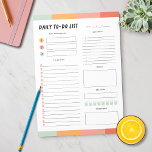 Bloc-note Liste des tâches quotidiennes modernes<br><div class="desc">Une liste de choses à faire quotidienne moderne aux couleurs verte,  orange et rose. Restez sur la bonne voie avec vos tâches,  repas,  exercice,  horaire et prise d'eau.</div>