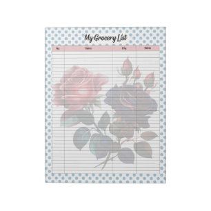 Bloc-note Liste Rose d'épicerie rose et bleu