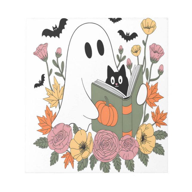 Bloc-note Livre de lecture de fantôme d'Halloween Chat (Devant)