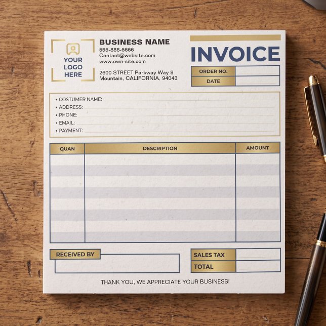 Bloc-note Logo de l'entreprise de facture moderne (formulair (custom small business invoice sales receipt)