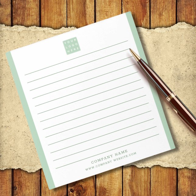 Bloc-note Logo de l'entreprise personnalisée Nom commercial  (Custom Company Logo Business Name Green Border Notepad)