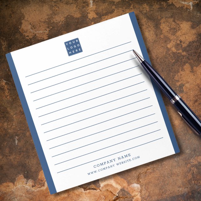 Bloc-note Logo de l'entreprise personnalisée Nom commercial  (Custom Company Logo Business Name Blue Border Notepad
)