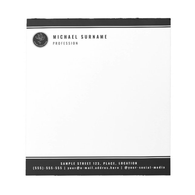Bloc-note Logo et texte personnalisés noir et blanc minimali (Devant)