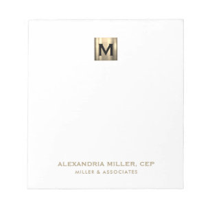 Bloc-note Logo initial blanc et or élégant