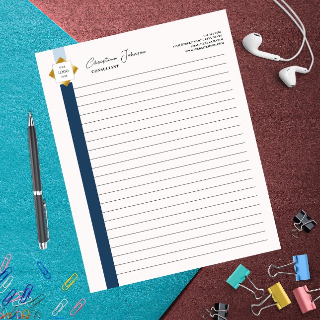 Bloc-note Logo Or tendance Blue Stripes (Créateur téléchargé)