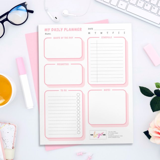 Bloc-note Logo personnalisé Cute Simple Blush Undaté Quotidi (Créateur téléchargé)