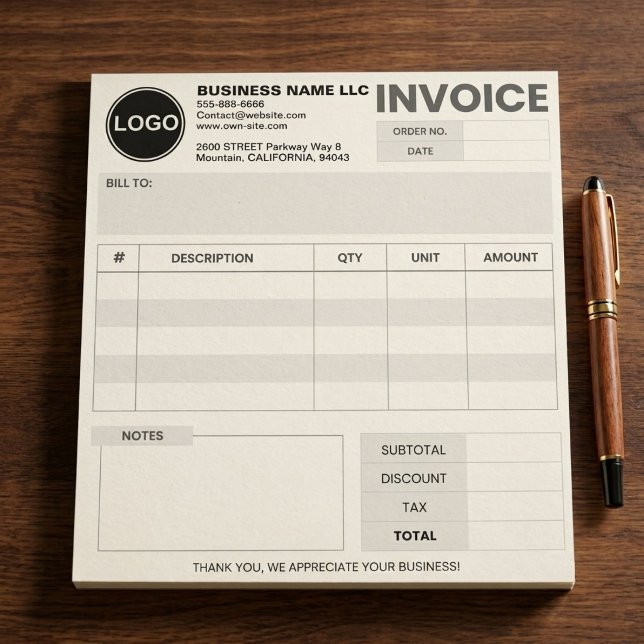 Bloc-note Logo personnalisé, Facture simple de commande de f (custom invoice templates. Find editable, printable, and designer options for every professional need)