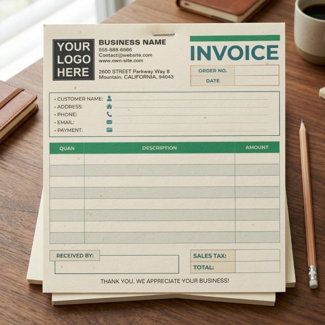 Bloc-note Logo personnalisé | Modèle de facture pour petite  (Custom Shop Simple Invoice Template Customer Sales Invoice Forms)